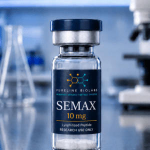 Semax 10mg vial — research grade lyophilised powder, Janoshik Analytical verified ≥99% purity, Pureline Biolabs UK