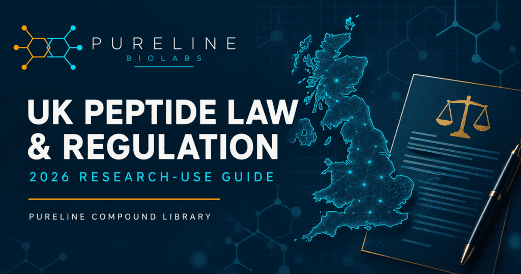 UK peptide law and regulation guide covering MHRA classification, research-use peptides, advertising and laboratory testing